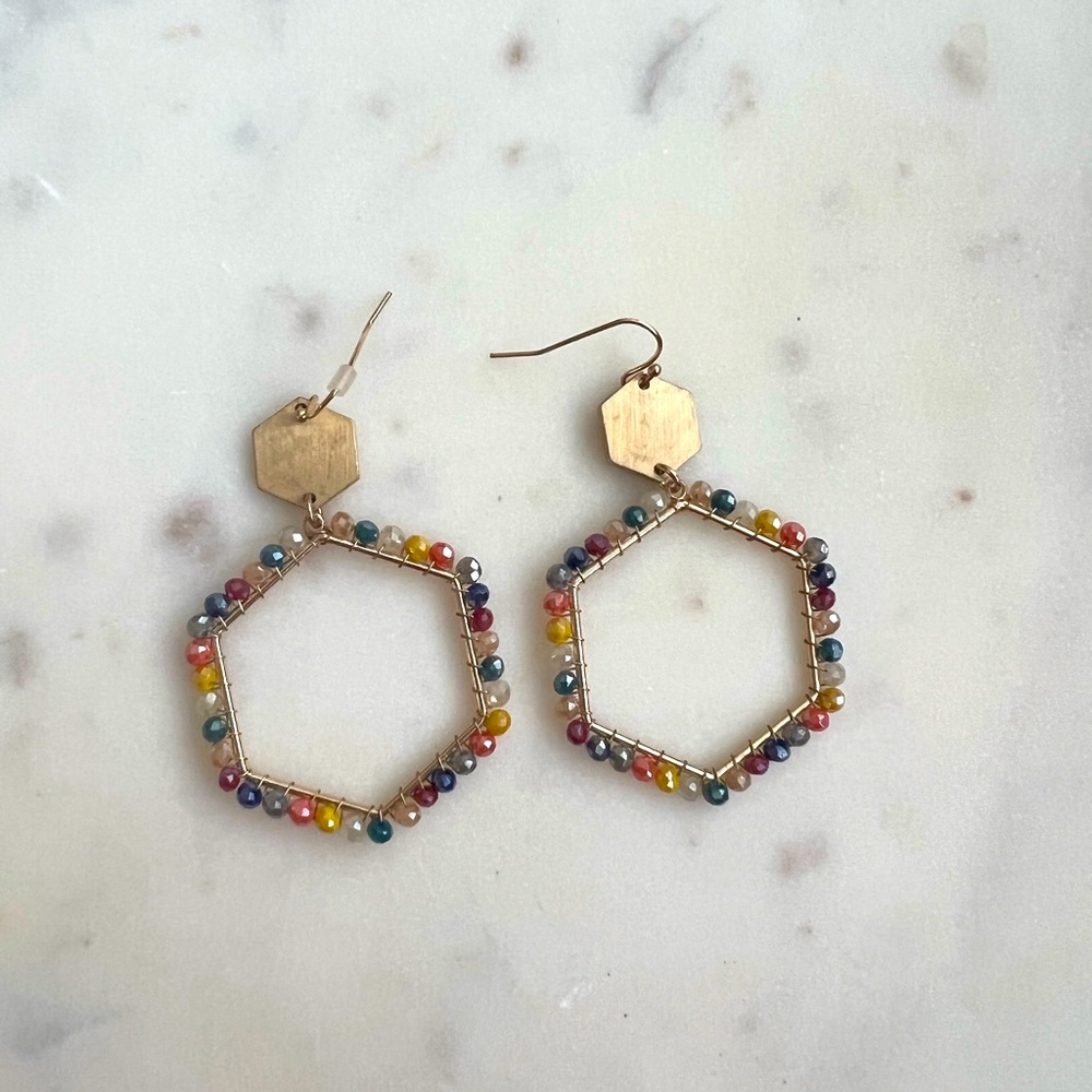 Rainbow bead hoop earrings